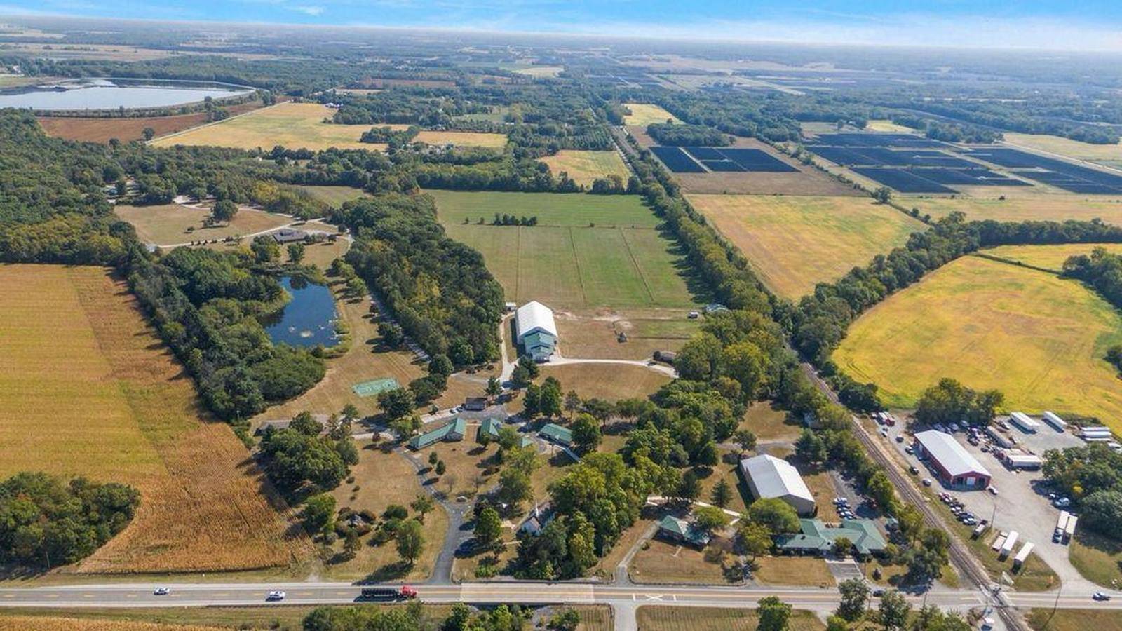 Aerial view of the Wheatfield Recovery Center campus and the farmland around it